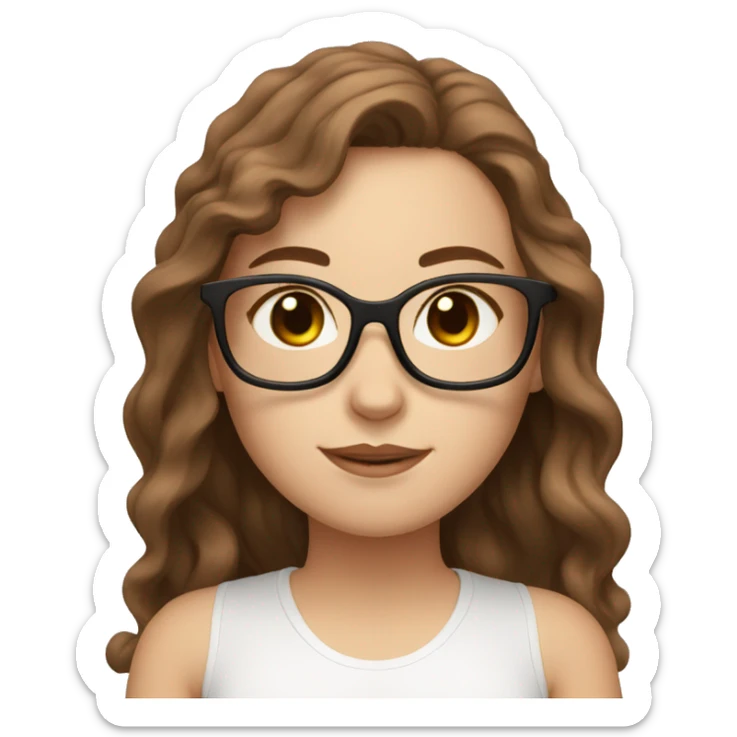 White girl with wavy brown hair, brown eyes and black glasses doing yoga sticker