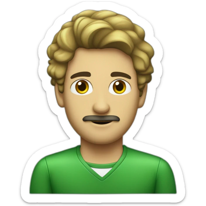 Hombre español de pelo corto, lacio, con raya al lado, maestro de primaria, con una pizarra verde de fondo. sticker