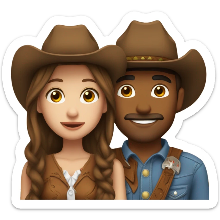 Cowboy with brown hair kissing cowgirl with brown hair sticker