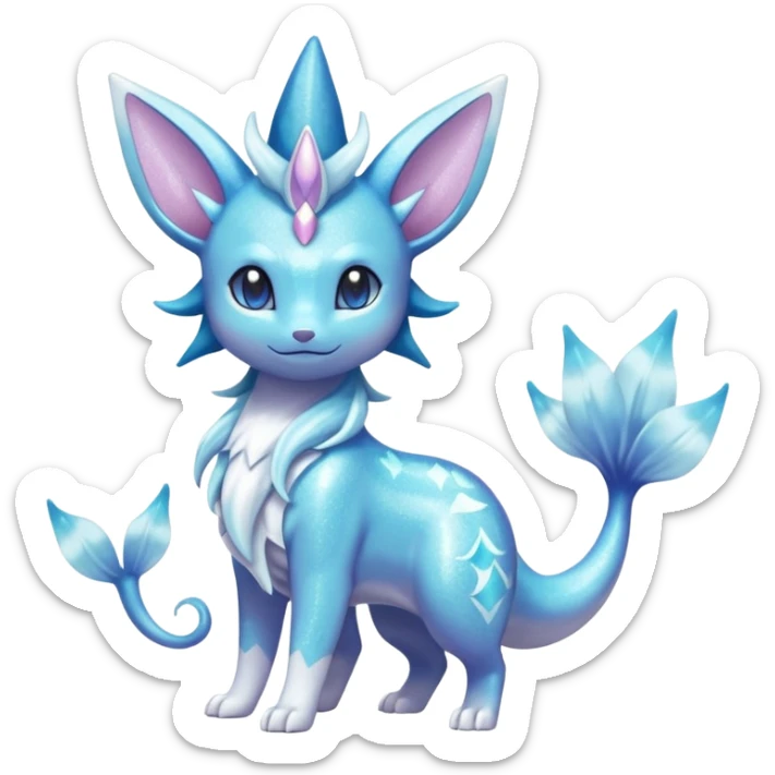 Magical pastel sparkly shiny glittery Suicune-Vaporeon-Primarina-Amaura-Pokémon-Fakémon-fusion, full body sticker