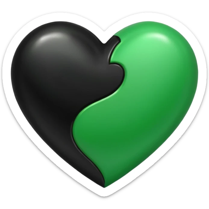 A green heart and black heart mixed together so black on one side and green on the other side sticker