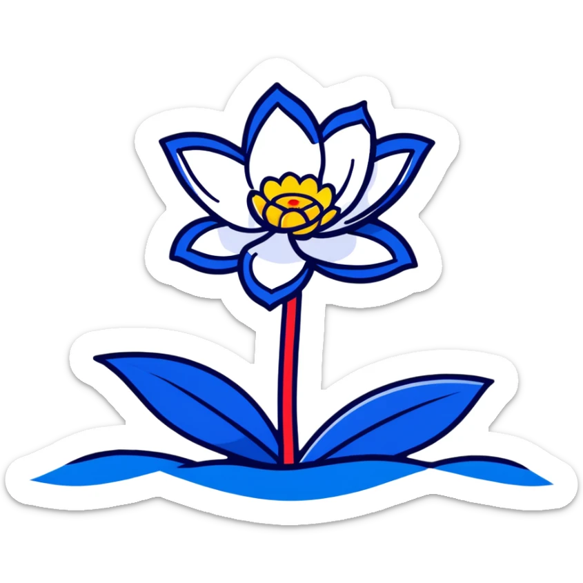 Flag of Friesland with blue and white diagonal stripes and red water lily leaves sticker