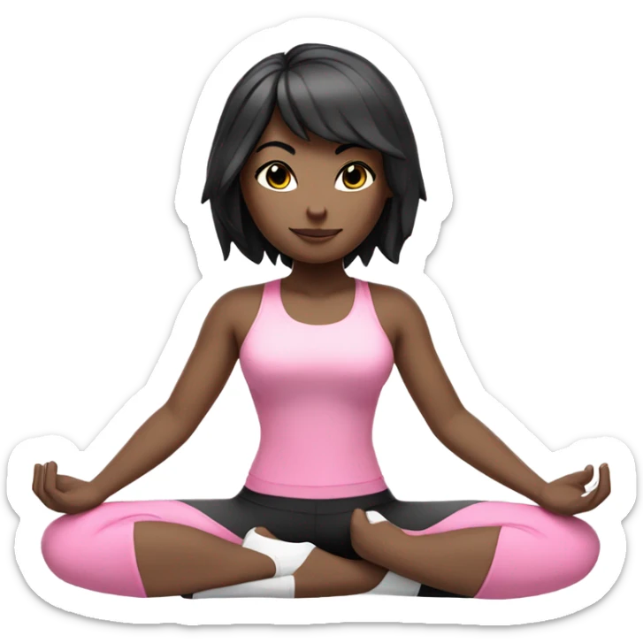 Yoga catgirl with coffee black hair and white skin full body pink sport  sticker