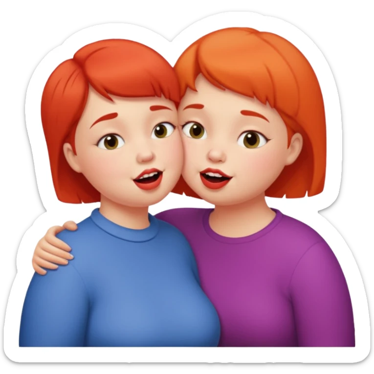 Chubby little woman kissing tall woman with huge teeth and short hair sticker