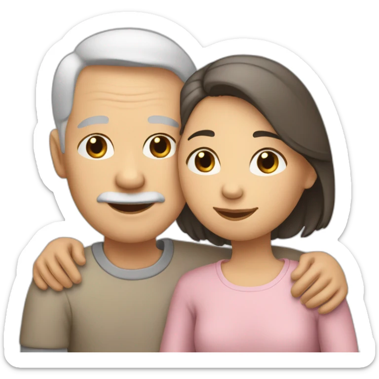 A girl hugs her two elderly parents (light skin color, dark hair) sticker