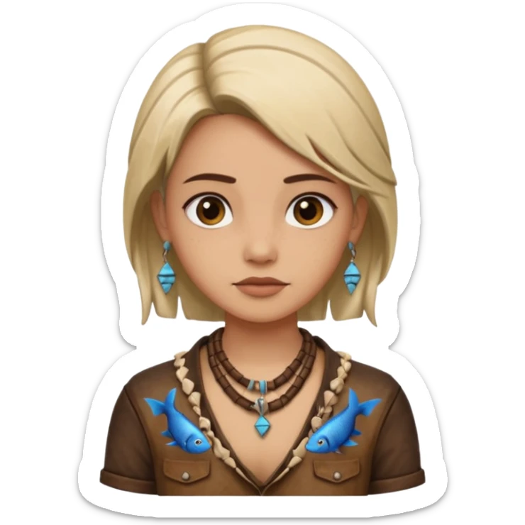 ancient girl wearing fish bone necklaces and leather shirt sticker