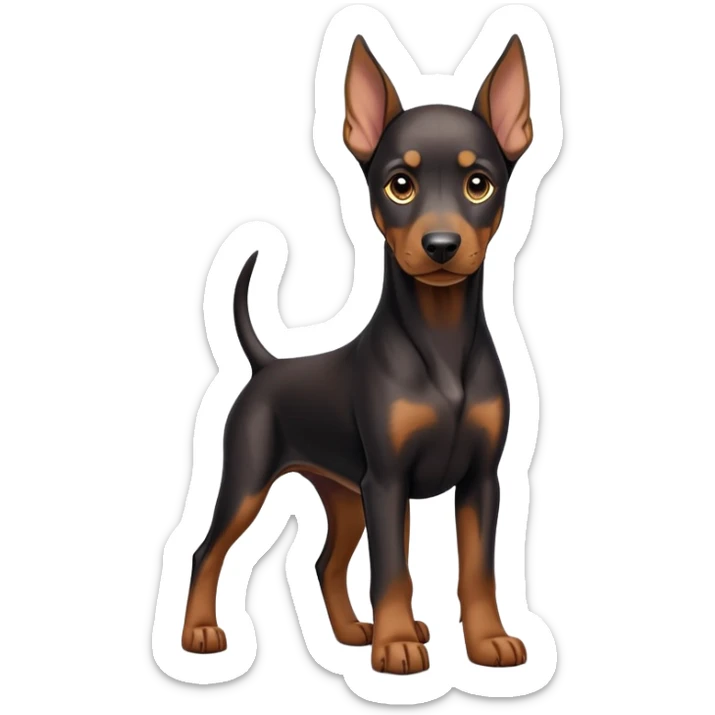 cinematic-noble-doberman puppy-full body-emoji on all fours,-poised-and-regal,-with-a-strong,-athletic-build-and-a-lustrous,-well-groomed-black and tan fur,-deep-set-soulful-brown-eyes,-simplified-yet-sharp-and-sophisticated-features,-highly-detailed, sticker