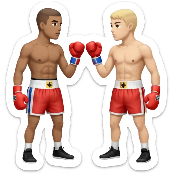 a sideways view of two boxers squaring up, one should have the flag of the HRE as his short while the other the Kingdom of Bohemia sticker