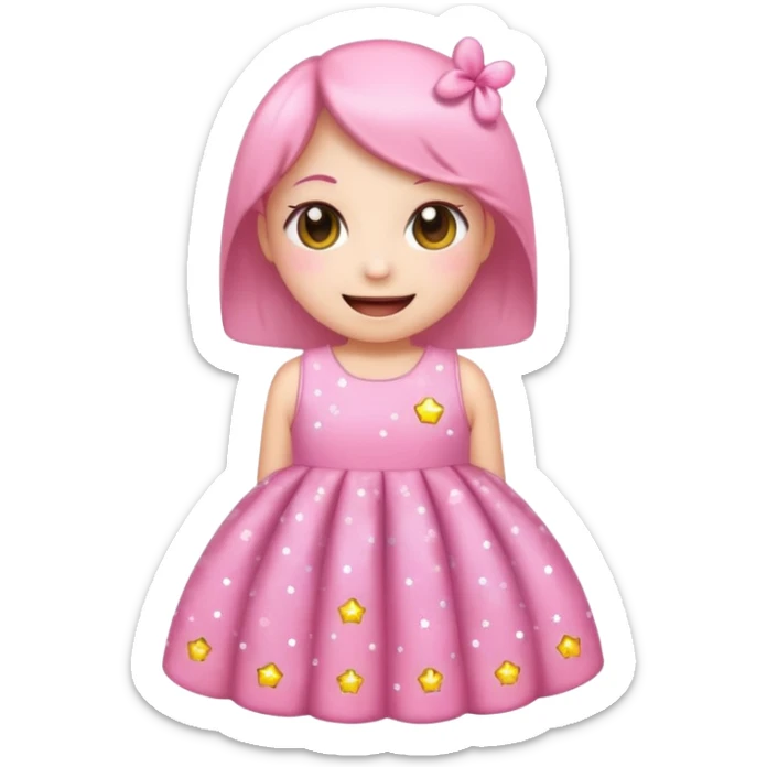 cute kawaii dress with happy smiling face and sparkles emoji style sticker