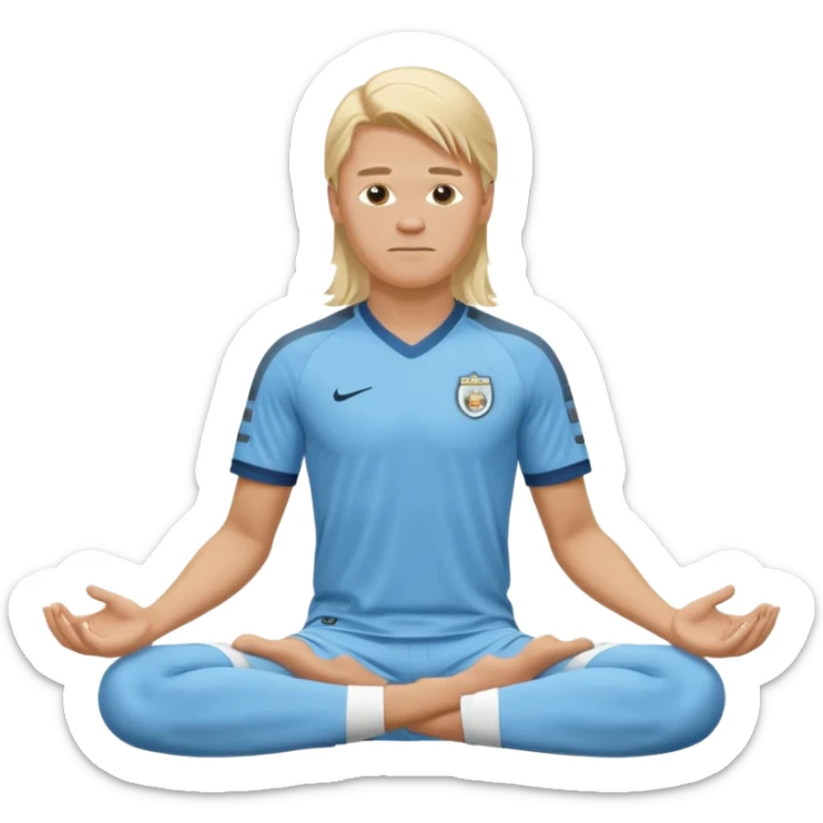 Erling Haaland long hair doing the lotus position Manchester city  sticker