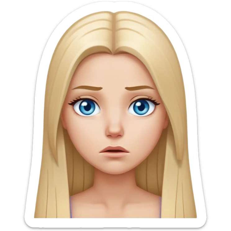 beautiful white girl with long straight blonde hair blue eyes upset sticker