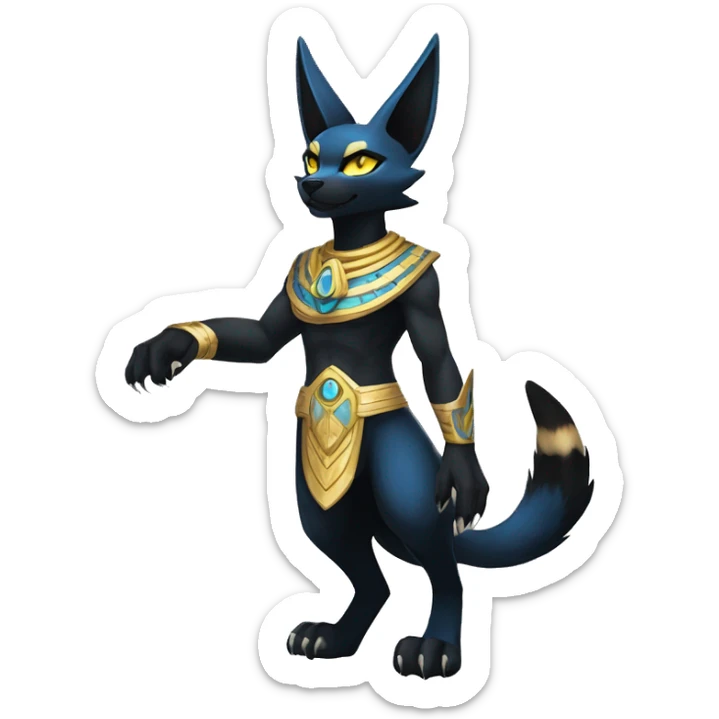 Black godly overpowered ethereal majestic Egyptian Lucario-Umbreon-Cat. Golden Anubis-Rings and yellow ring-markings. Full body sticker
