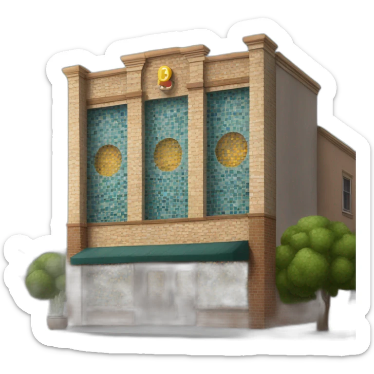 Exterior of a bar with a mosaic of tiles for the sign that spell out the words “The Mosaic” large on the facade sticker