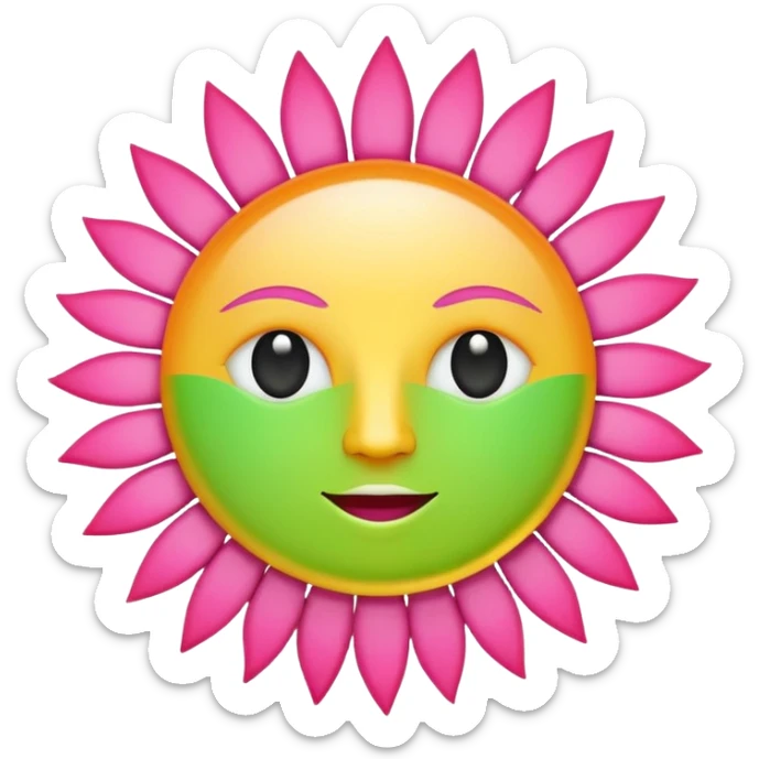 Latin letters SOL in emoji style, pink green and sunny colors, associations with energy and sun, modern look sticker