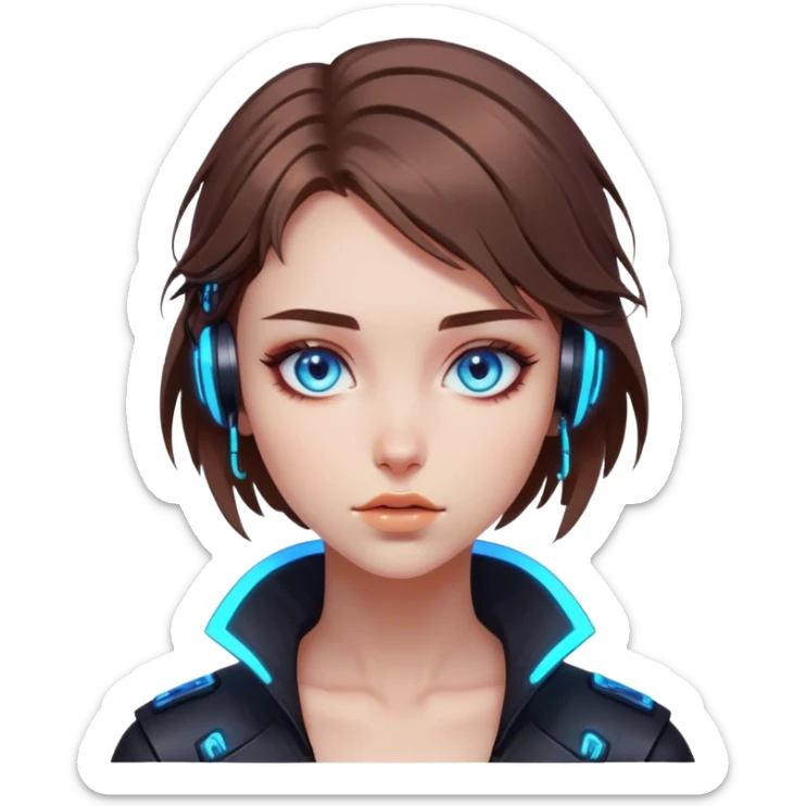 Neon cyberpunk style 
girl with brown hair and blue eyes 
falls sticker