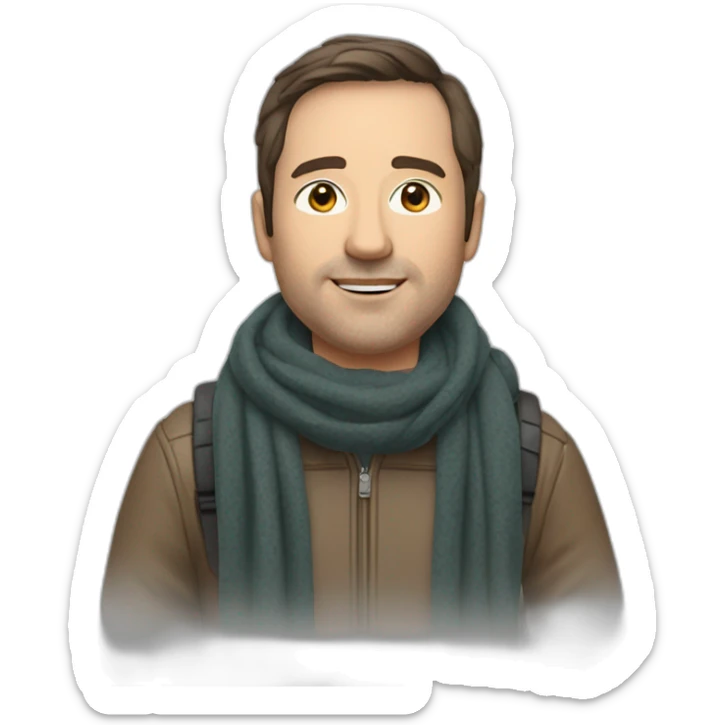 47 years old man with brown hair with grasses and scarf and on a wheelchair sticker