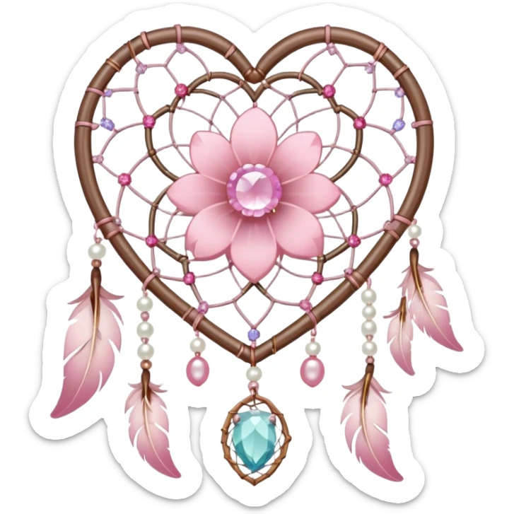 Sakura flower heart Cœur pastel suncatchers gemstones beadspearls crystals dreamcatcher sticker