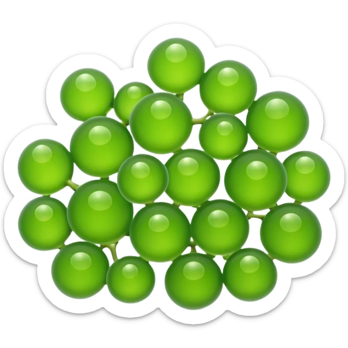 A cute emoji-style sea grape (Caulerpa lentillifera), 
made of tiny translucent green bubbles clustered together, 
glossy jelly-like texture, fresh ocean feel, 
simple and clean emoji design, minimal shading, 
rounded shapes, bright green color, isolated on transparent background sticker