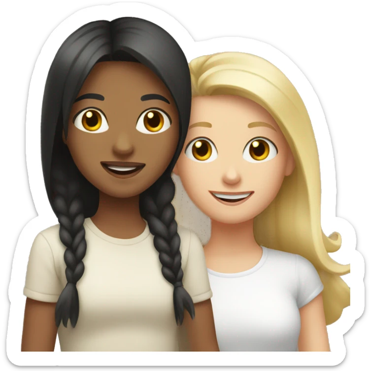 blonde girl and dark hair girl smiling together sticker
