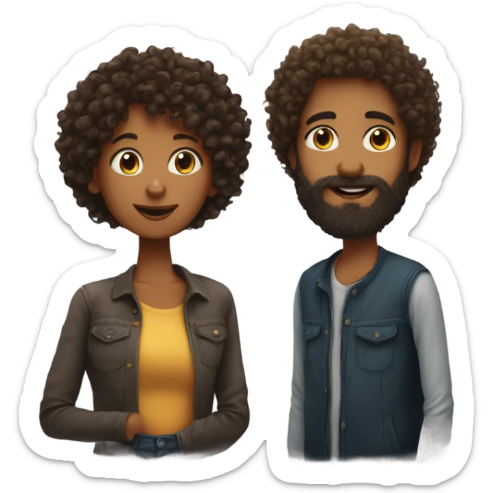 kiss of a curly hair girl and a beard guy sticker