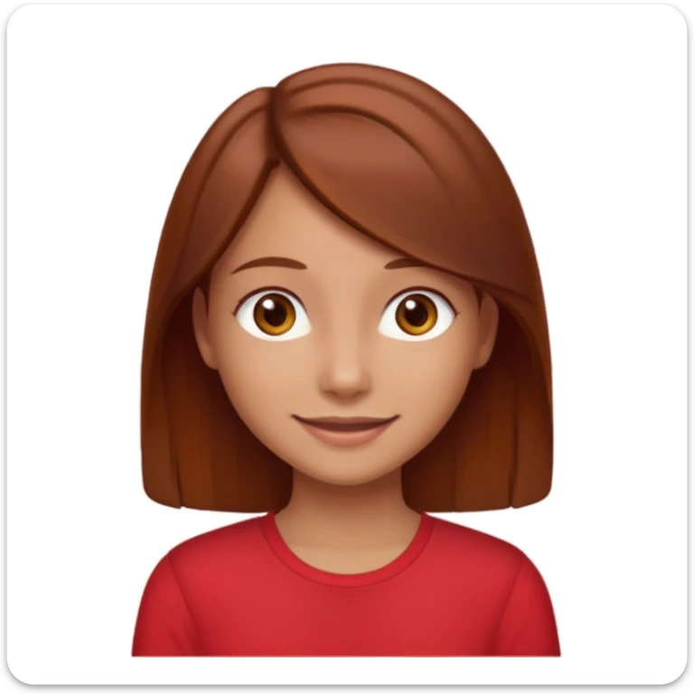 girl with tannish skin, brown eyes, chestnutish hair with a slight red tint to just past shoulder length in a red shirt  sticker