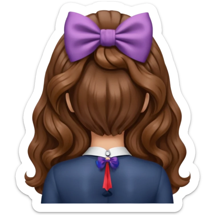 Emoji femme de dos cheveux ondulés brun avec noeud dans les cheveux  sticker