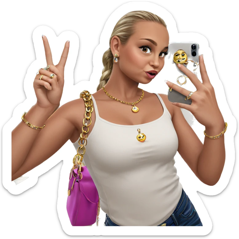 girl taking selfie with jewelry sticker