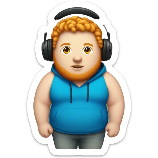 Fat ginger male with a blue hoodie and headphones  sticker