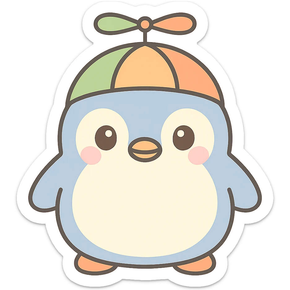 Change the penguin's propellor hat to green and orange, keep the kawaii style, with no background. sticker