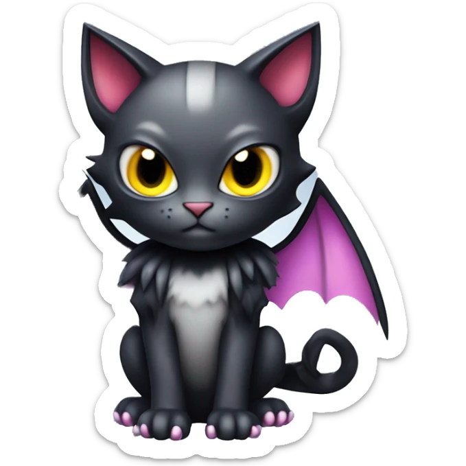 Cute edgy cool kawaii vampiric dark cat-vernid-Fakémon-Digimon with bat-wings as ears full body sticker