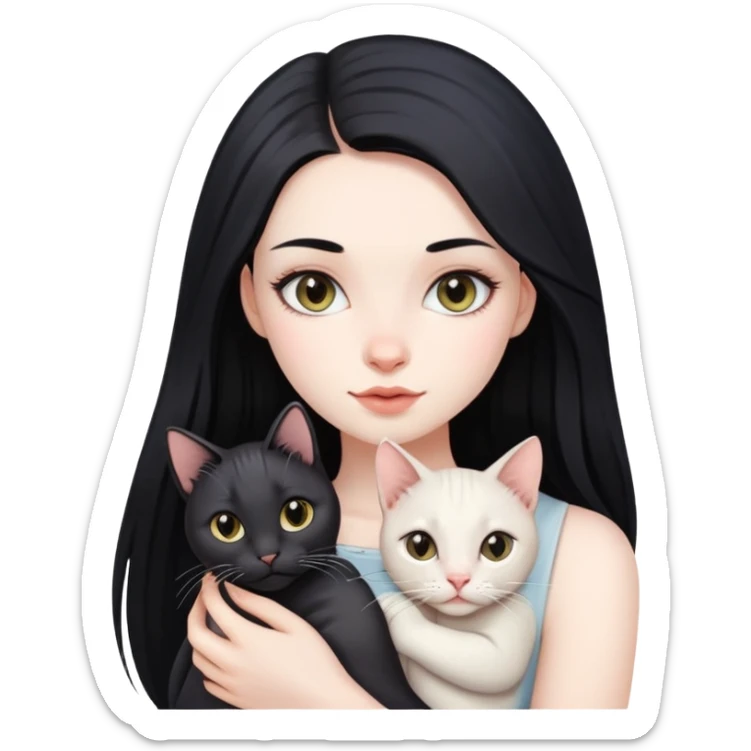 beautiful girl with long black hair holding a hairless cat sticker