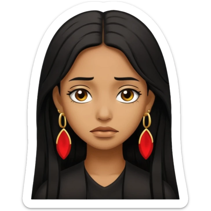 brown girl who has long layered black hair with gold earrings  who is sad sticker
