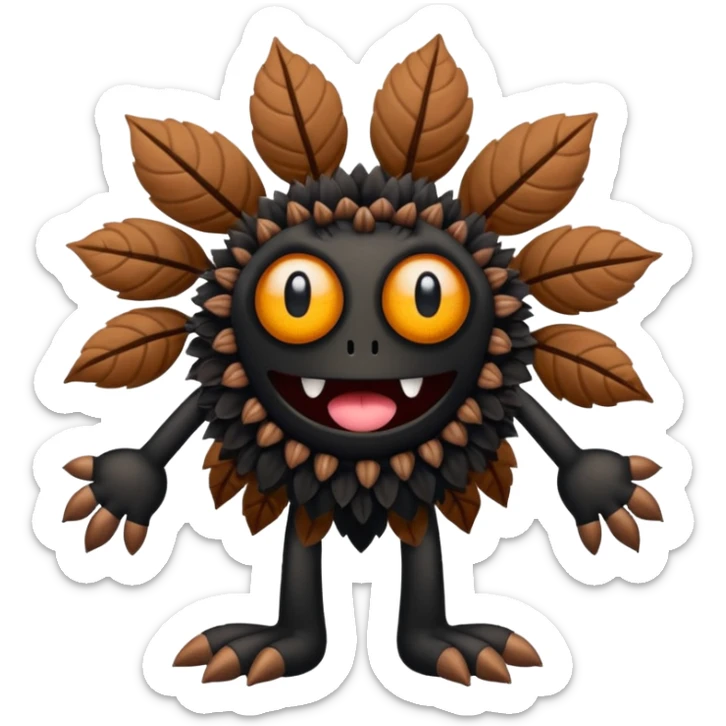 A flower like a monster with arms and legs, the body is a little bit black and the another bit brown like a demogorgon sticker