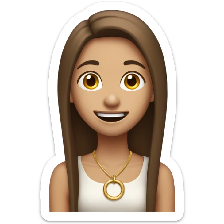 happy funny girl with long straight brown hair with golden ring earrings spitting drool sticker