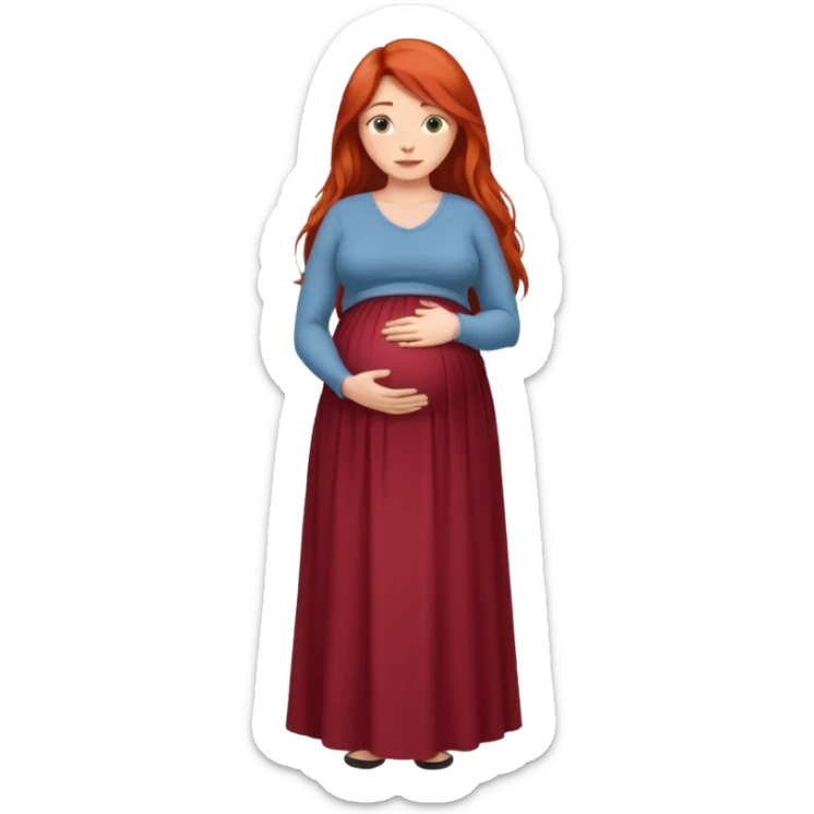 Make a strong women with long red hair, pregnant with maxi skirt, pretty  sticker