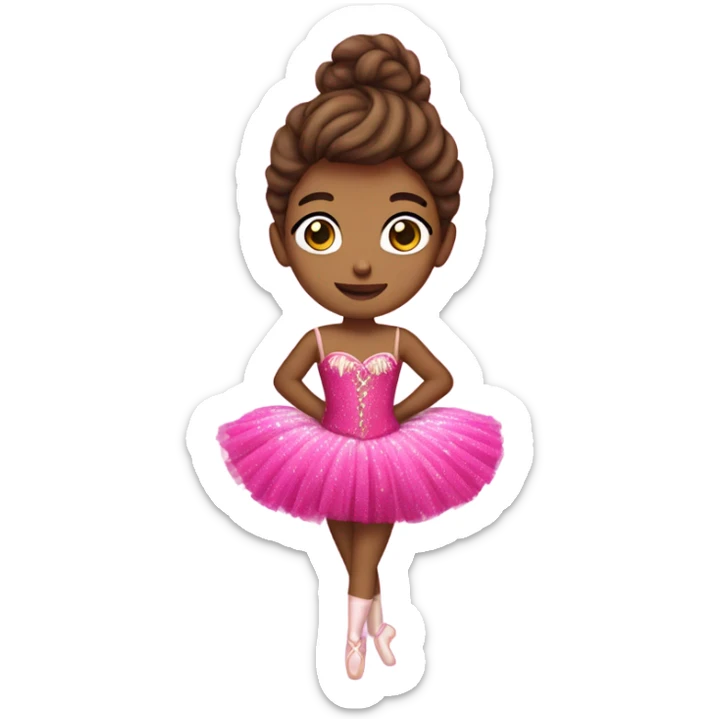 Ballerina with brown hair and hot pink glittery corset tutu  sticker