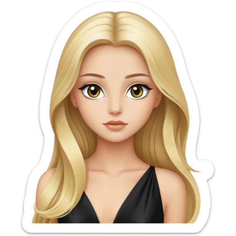 Luxury blonde model, hazel eyes, sleek long hair, black silk gown sticker