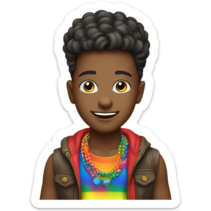 outdoor portrait of stylish boy gay pride sticker