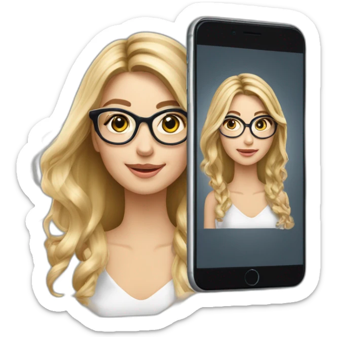 Blonde Frau Schulterlange Balayage mit Strähnchen mit Brille und smartphone sticker