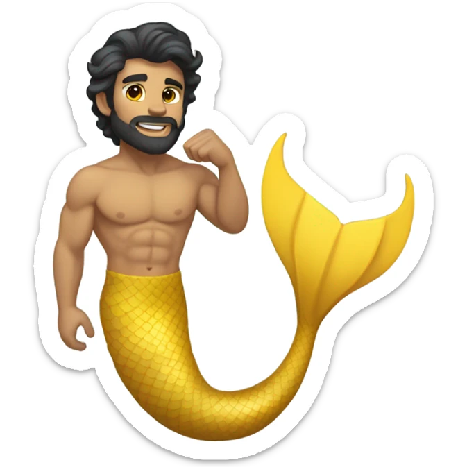 Tan muscular merman with yellow mermaid tail, dark hair and stubble  sticker