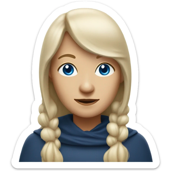 Wise crone woman, shoulder length,  blonde hair with bangs, blue eyes with wisdom sticker