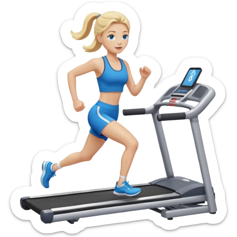 Une femme blonde yeux bleus qui cours sur un tapis de course sticker