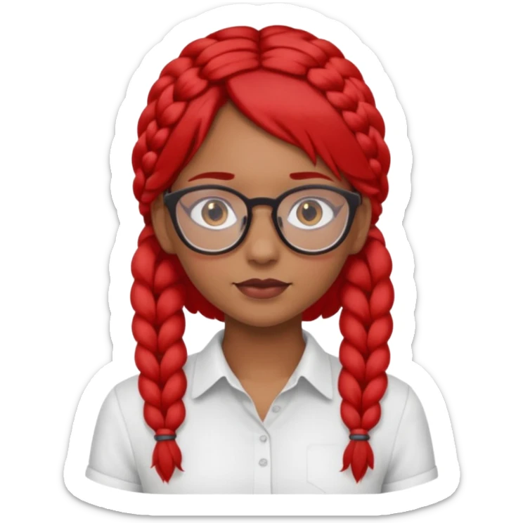 Dark Tan girl with two long red plaits and red rmmed  glasses head neck and shoulder shot only sticker