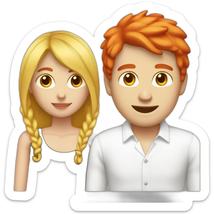 couple blond man - black cap - white shirt, woman - red hair shirt sticker