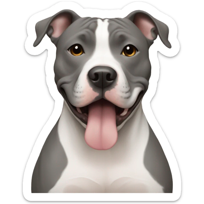 A gray American Staffordshire Terrier with a white stripe on his nose hugs me sticker