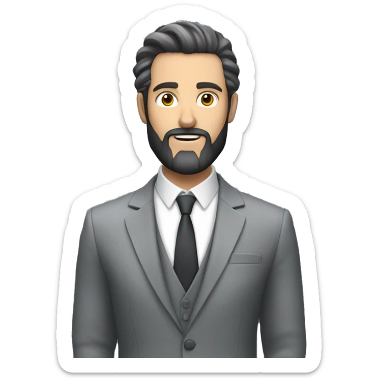 a white an in a grey suit with a dark beard and hair slick back showing both of his hands like he's explaining something sticker