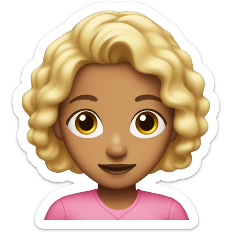 A blonde girl, with brown skin with brown eyes crossing her arms in pink clothes sticker