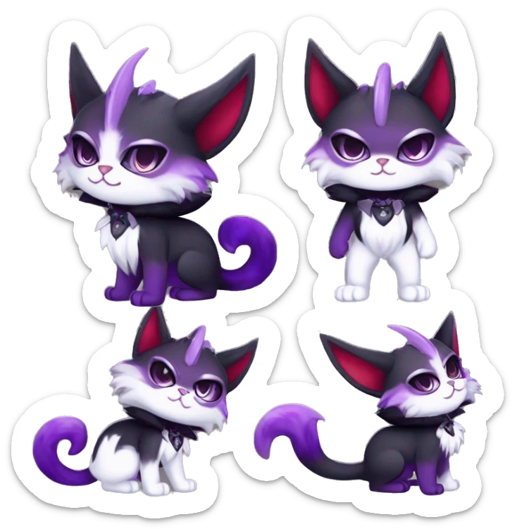Anthro-Cute-Edgy-Vampiric-Batty-Cat-Black-Purple-Red-White-Contrast-Colors-Fantasy-Fur-Sona-Chibi-Shiny-Fakémon-Hybrid with horns full body sticker