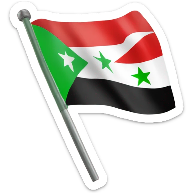 Free Syria flag iOS style. Green on top. White with 3 red stars on middle and black on the bottom sticker