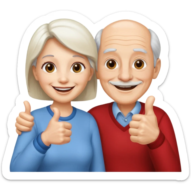 elderly man and woman giving a thumbs up sticker
